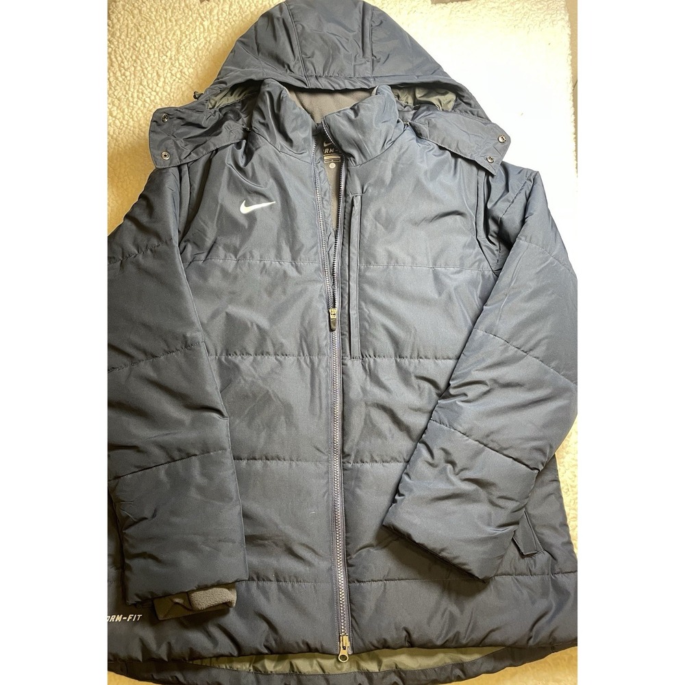 Nike Storm Fit Puffer Jacket Men's L Blue Hooded Quilted Coat Embroidered Back